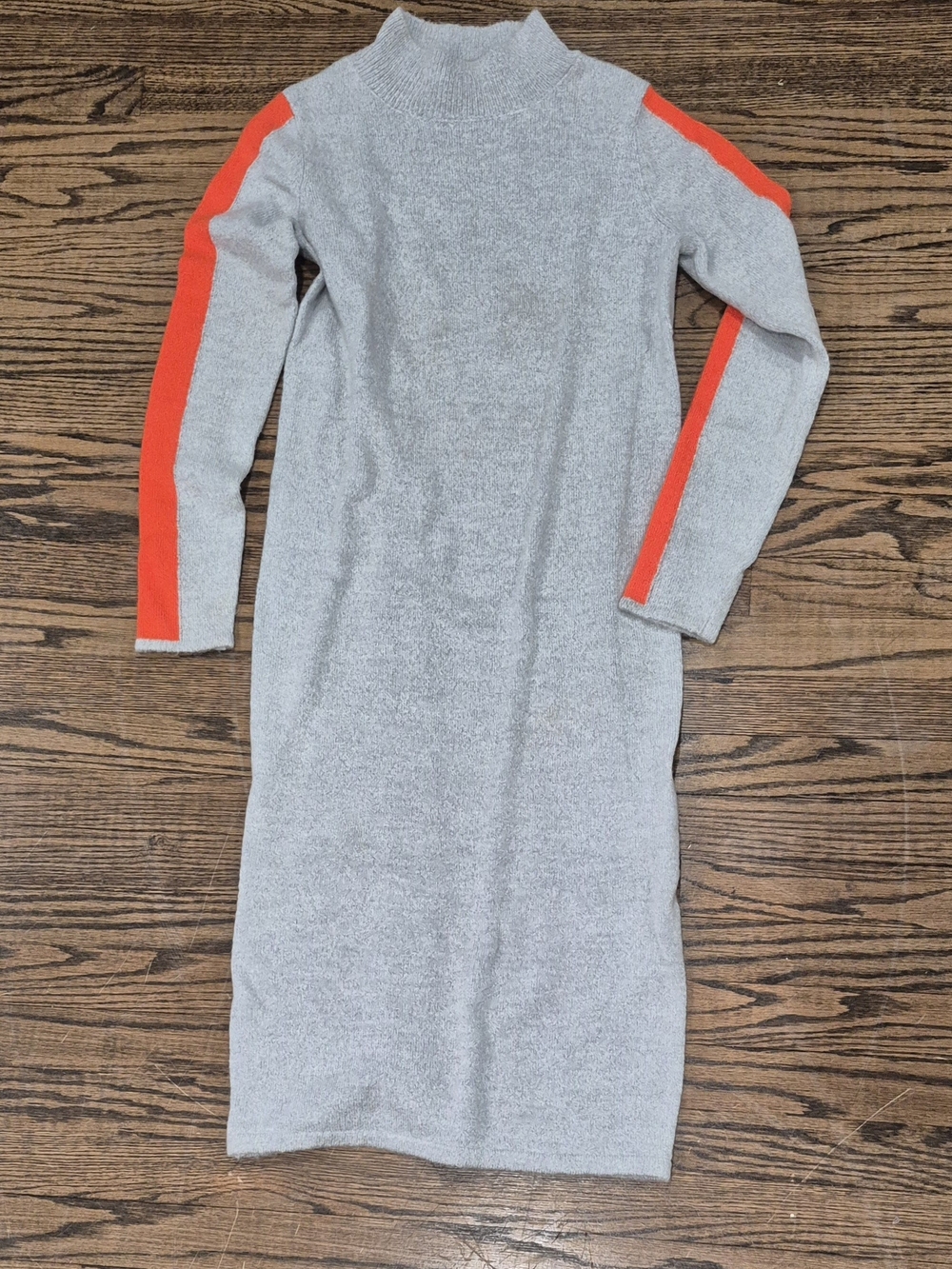 ASOS Gray Knit Long Sleeve Dress with Orange Shoulder Stripes